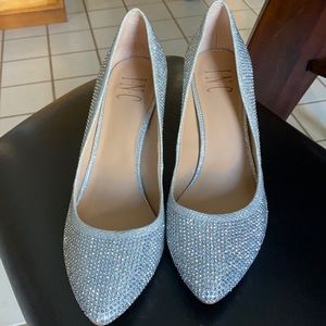 INC silver stone studded 3” heels